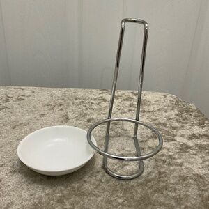 Polished Stainless Steel Spoon Rack with White Ceramic Spoon Dish